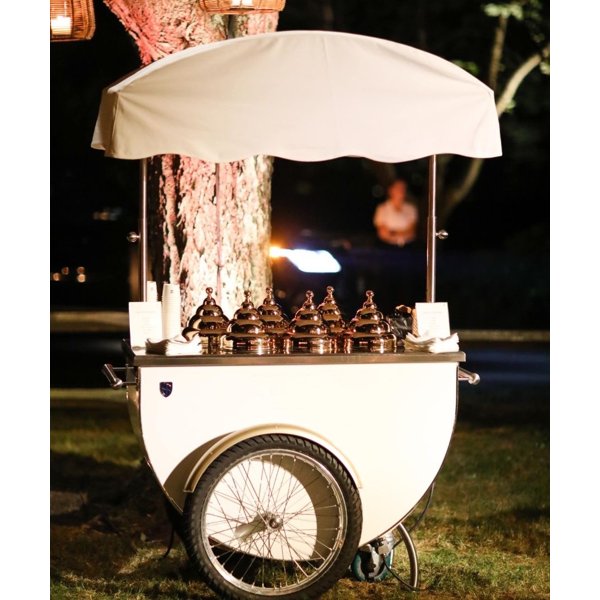 Mobile gelato cart featuring LED lights for night sales