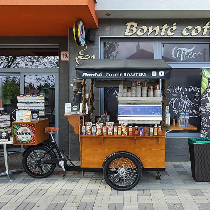 Modern coffee bike popular at street markets