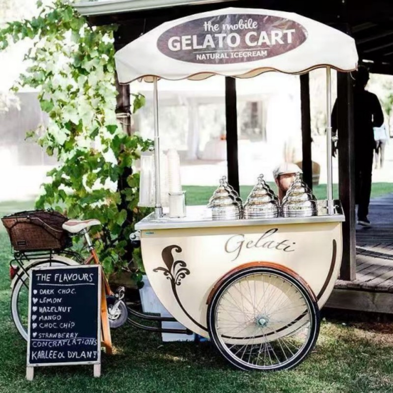 Gelato bike with six ice cream barrels