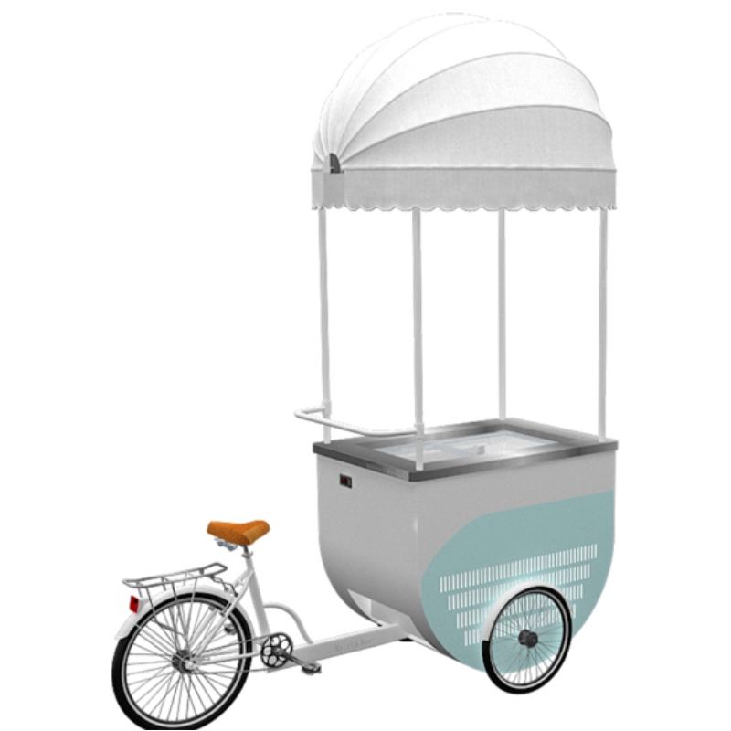 Mini ice cream cart equipped with temperature-controlled freezer