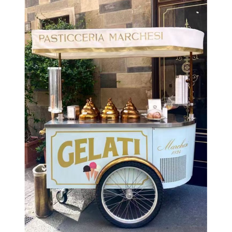 Mobile gelato catering cart with awning